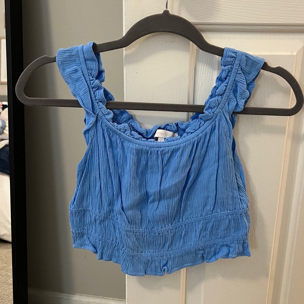 Blue Ruffle Crop Top - Picture 3 of 7